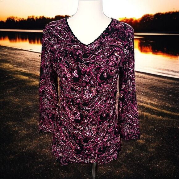 Y2K Witchy Ruched Top M Indie Fairy Goth Coquette Milkmaid Pink Paisley Medieval - Picture 1 of 16